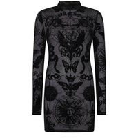 Beflocktes Tattoo-Mesh-Minikleid
