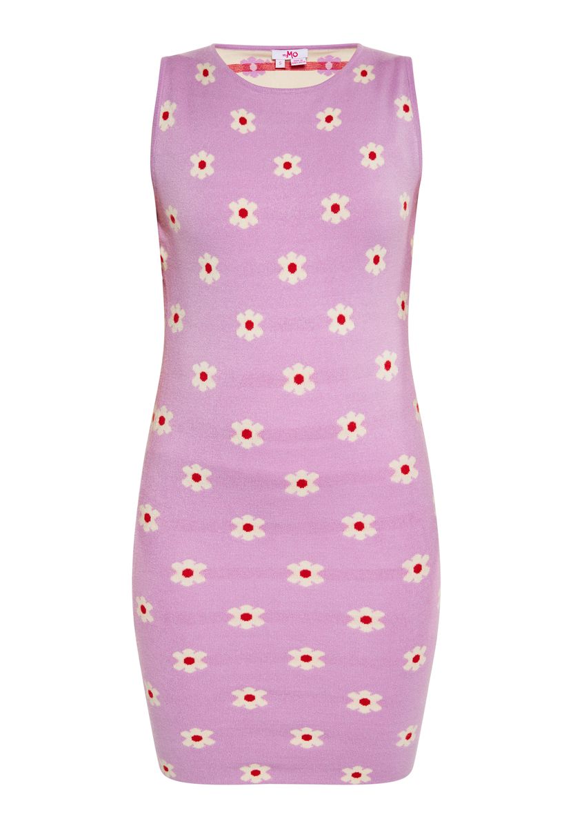 Lila Mini-Jacquardkleid mit Blumenmuster