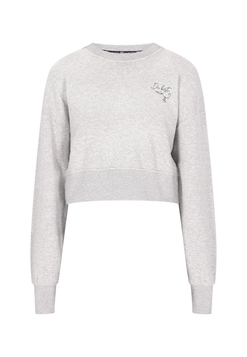 Kurzes Melange-Sweatshirt mit Stickerei
