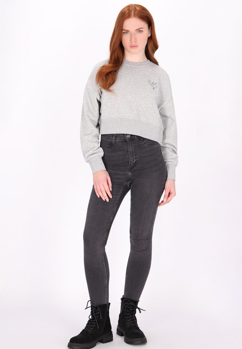 Kurzes Melange-Sweatshirt mit Stickerei