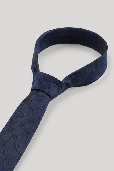 JOOP! Marineblaue Seidenkrawatte mit Kornblumenmuster, schmal, elegantes Accessoire