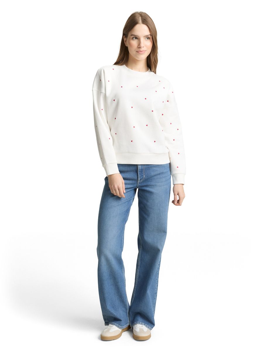 Baumwoll-Sweatshirt mit Herzmuster