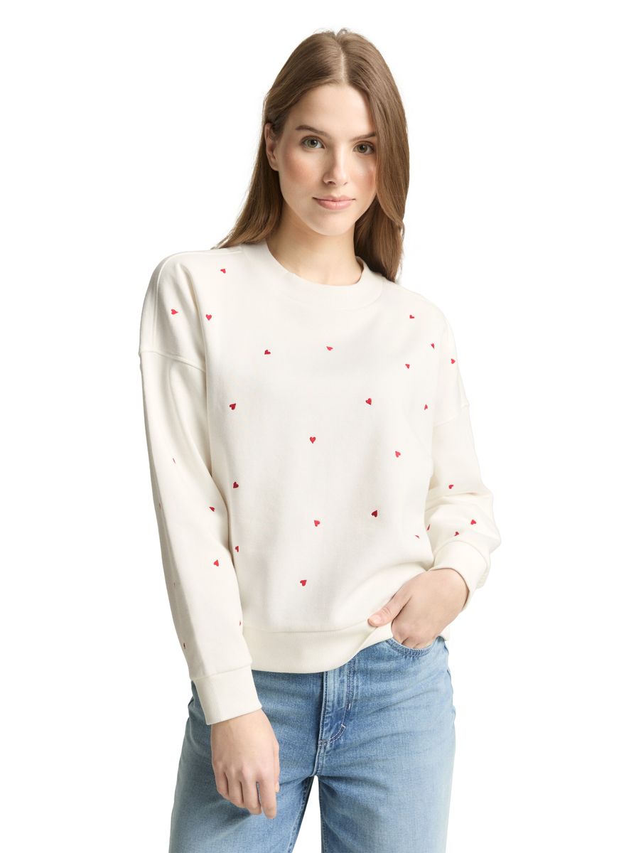 Baumwoll-Sweatshirt mit Herzmuster