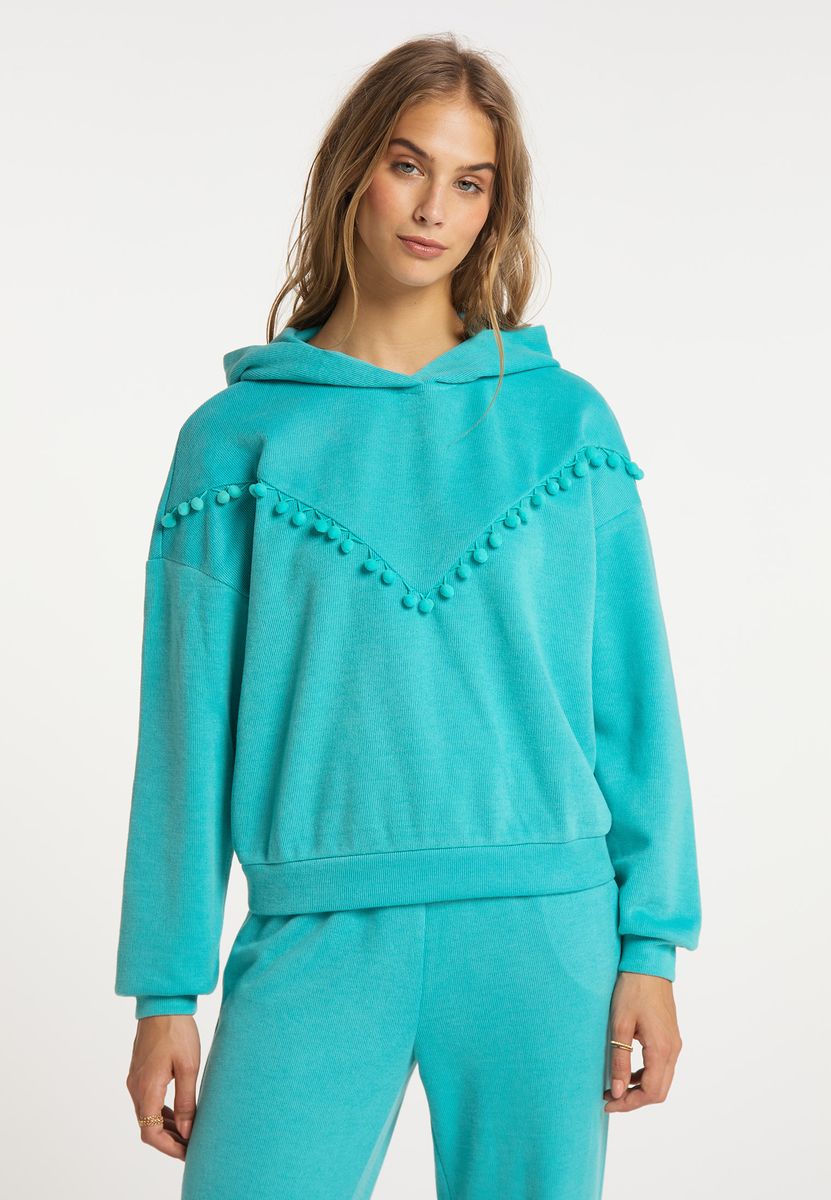 Oversized-Hoodie mit Pompon-Verzierung