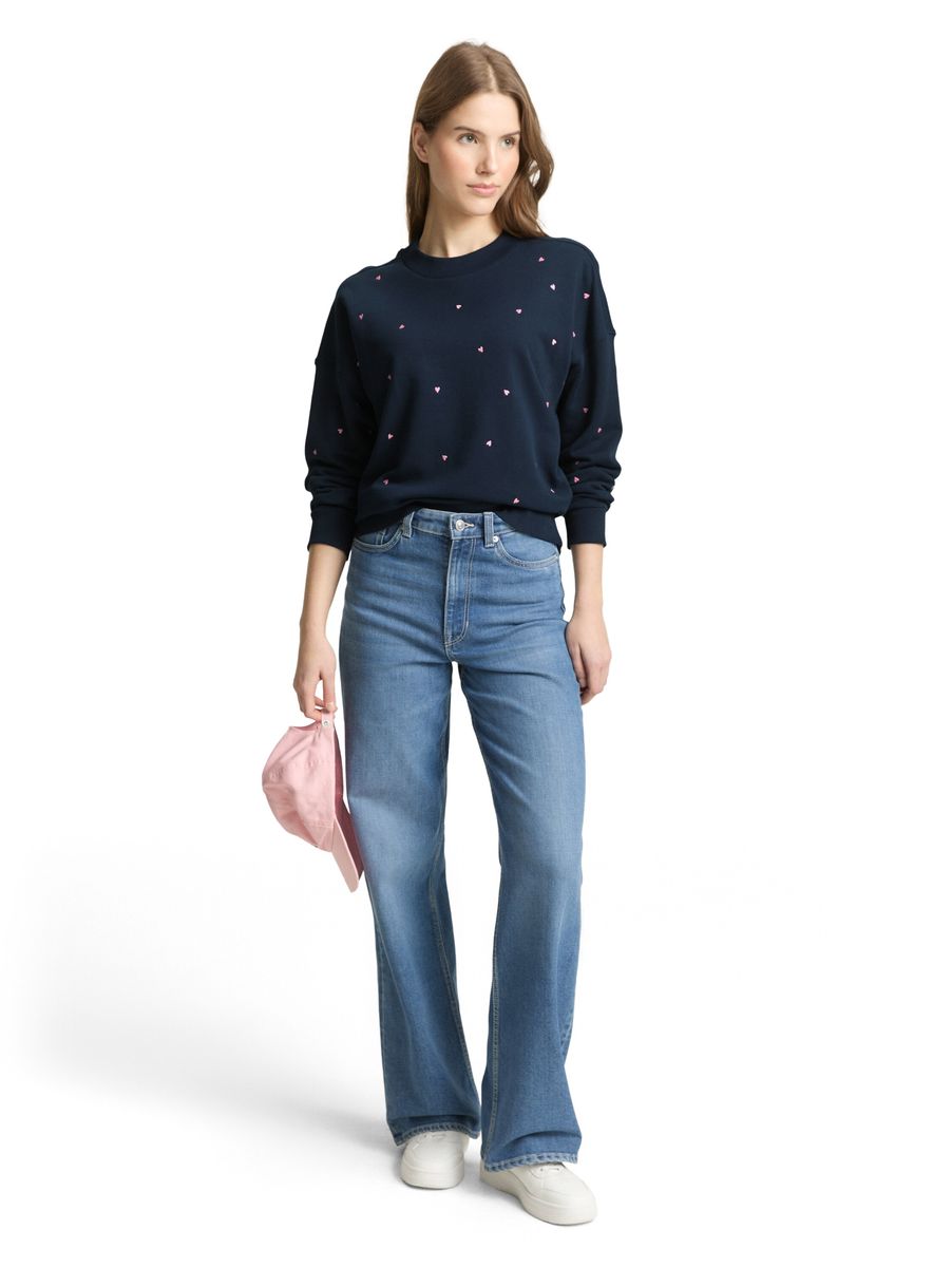 Marineblaues Sweatshirt mit Herzmuster