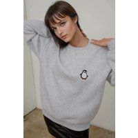 Klassisches Sweatshirt mit Pinguin-Stickerei