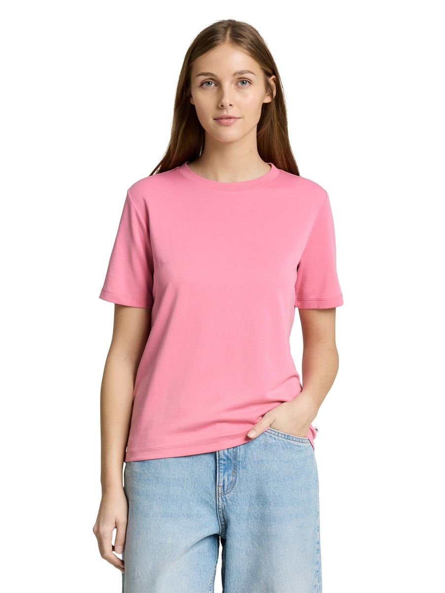 DENIM TOM TAILOR T-Shirt, Rundhals-Ausschnitt, für Damen, pink, XXL