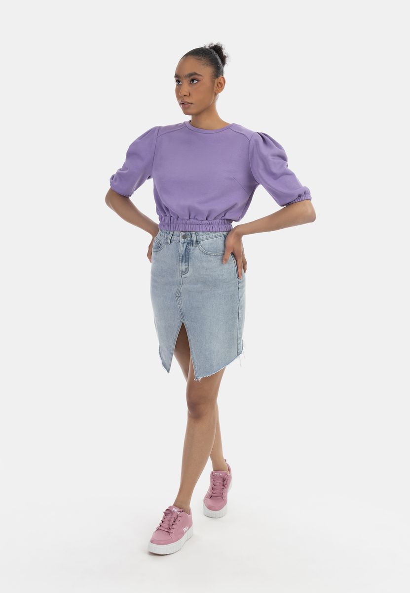 Cropped-Sweatshirt mit Puffärmeln
