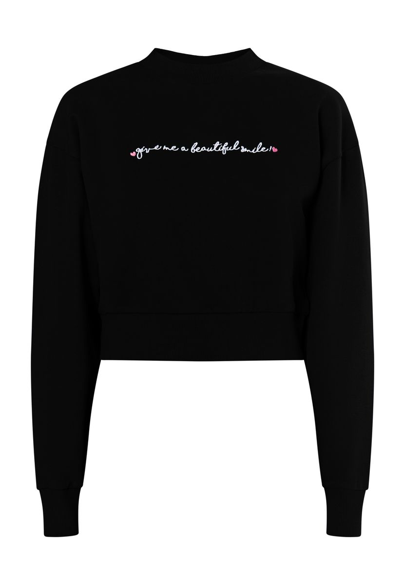 Kurzer Pullover mit Schriftzug-Stickerei