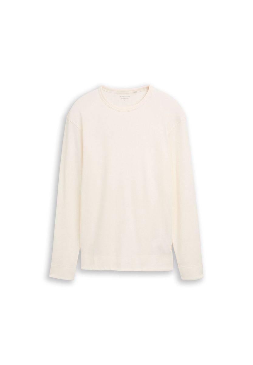 Langärmeliges Waffelstrick-Rundhals-Top