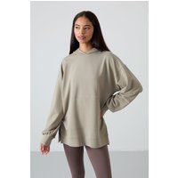 Oversized Longline-Hoodie mit Minimalist-Print