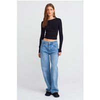 Hochtaillierte Baumwoll-Leinen-Jeans