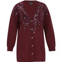 Lange V-Ausschnitt-Strickjacke mit Pailletten