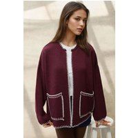 Oversize-Strickjacke mit Kontraststich
