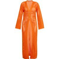 Maxi-Strickjacke mit Lochmuster und Knöpfen
