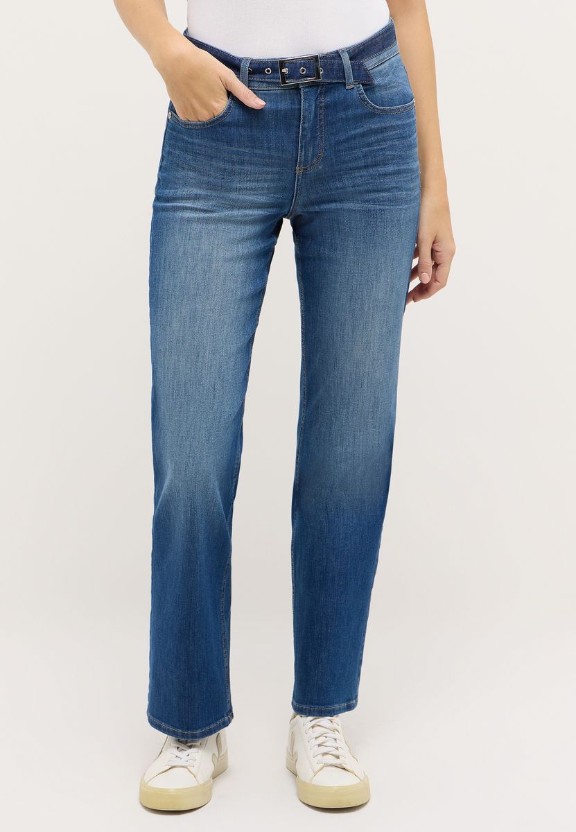 Jeanshose aus Denim mit geradem Bein und Gürtel