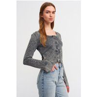 Acid-Wash Ripp-Cardigan mit Hakenverschluss