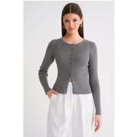 Schlanker Rippstrick mit Knopfleiste