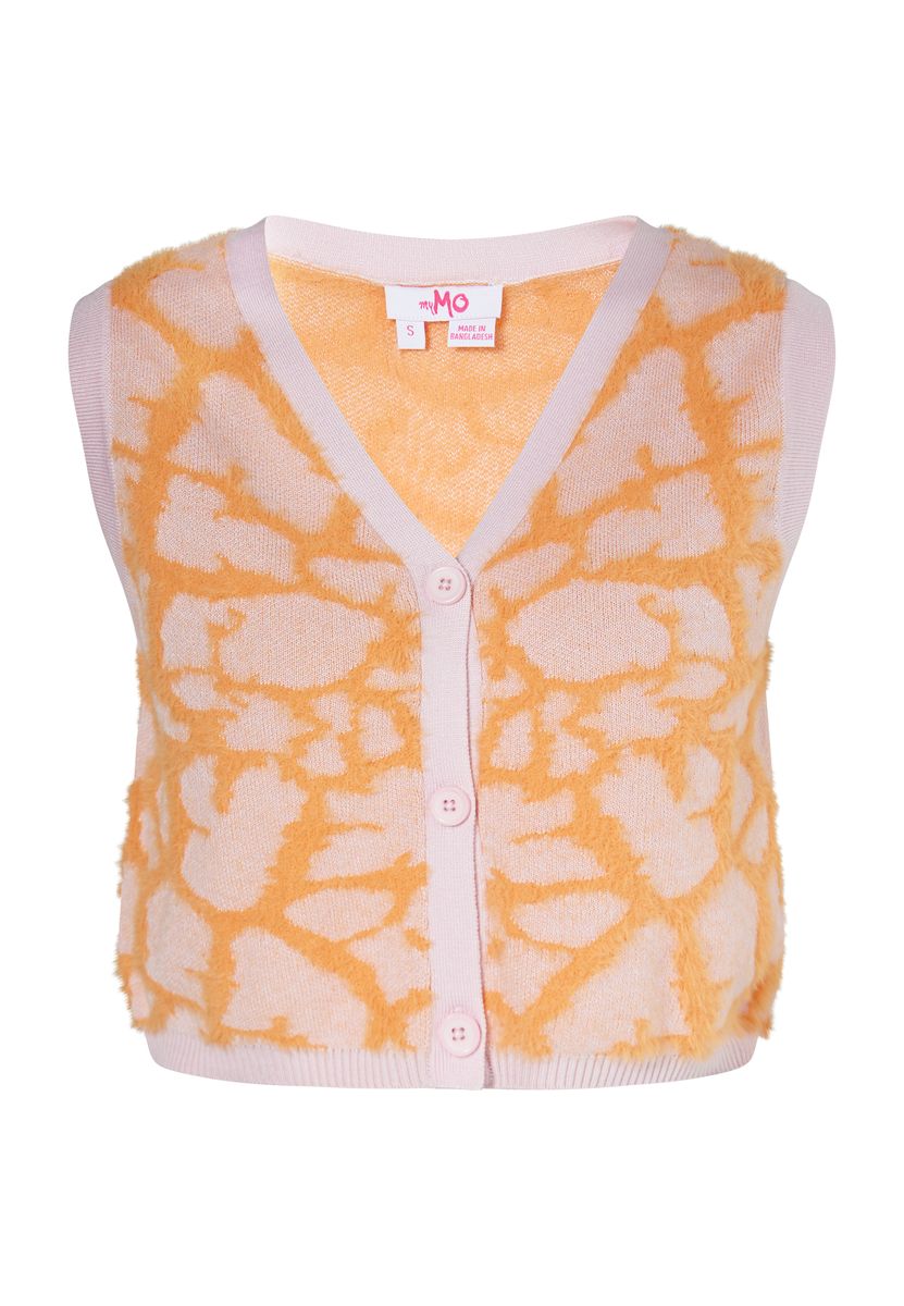 Kurze flauschige Weste mit Giraffenmuster