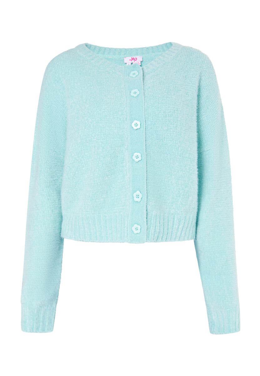 Weicher Chenille-Cardigan mit Blütenknöpfen