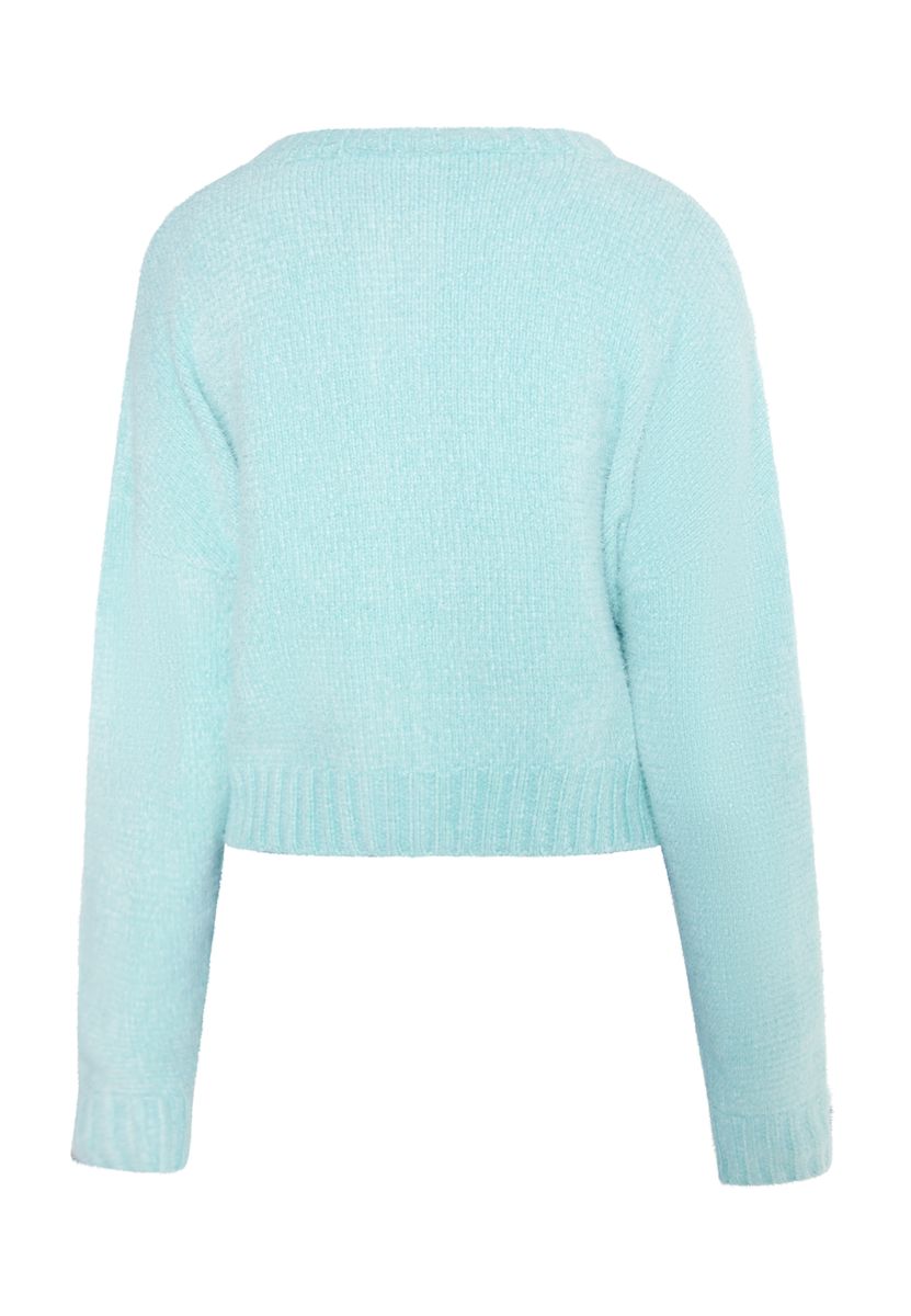 Weicher Chenille-Cardigan mit Blütenknöpfen