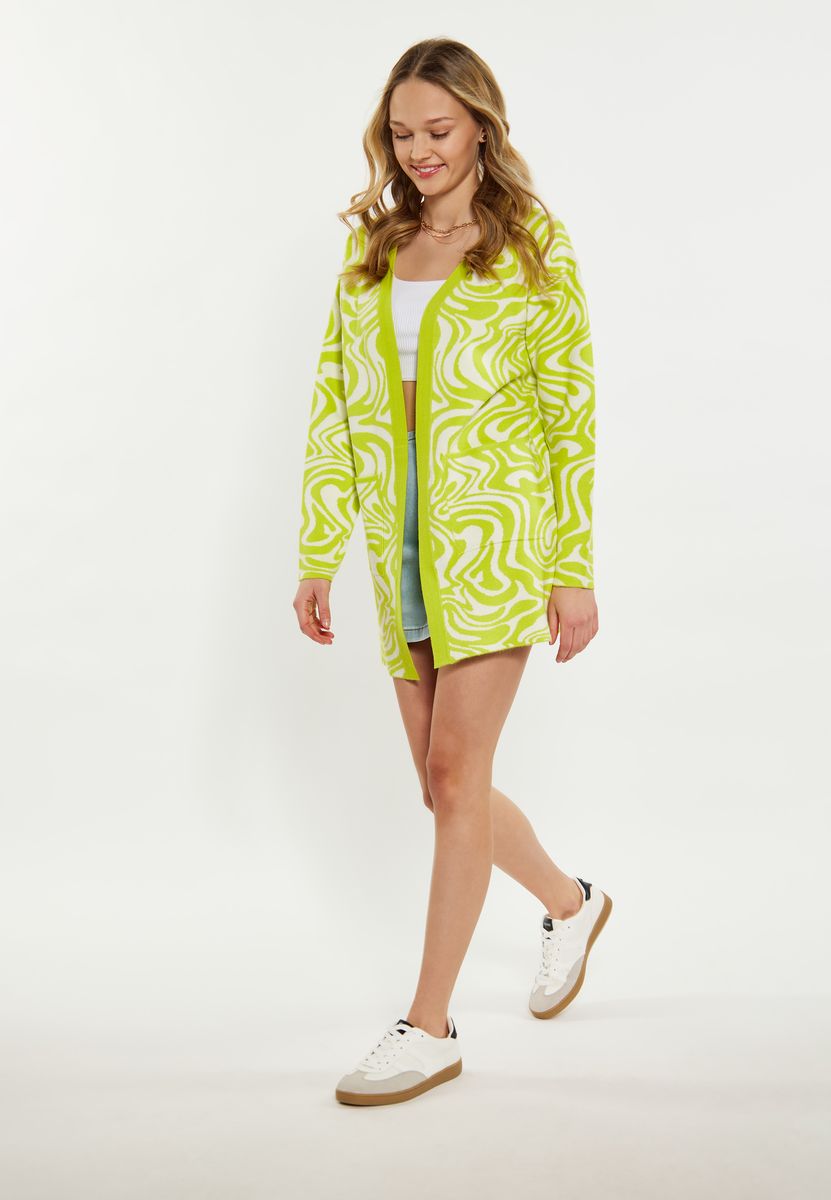 Lange Strickjacke mit abstraktem Jacquardmuster