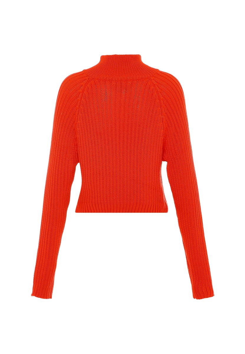 Gerippte Zip-Strickjacke mit Stehkragen