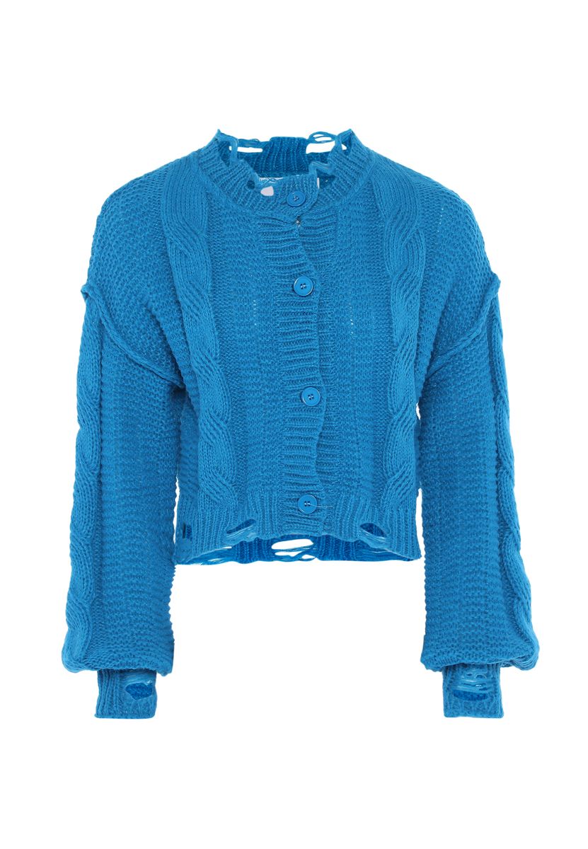 Zopfstrick-Cardigan mit Distressed-Details