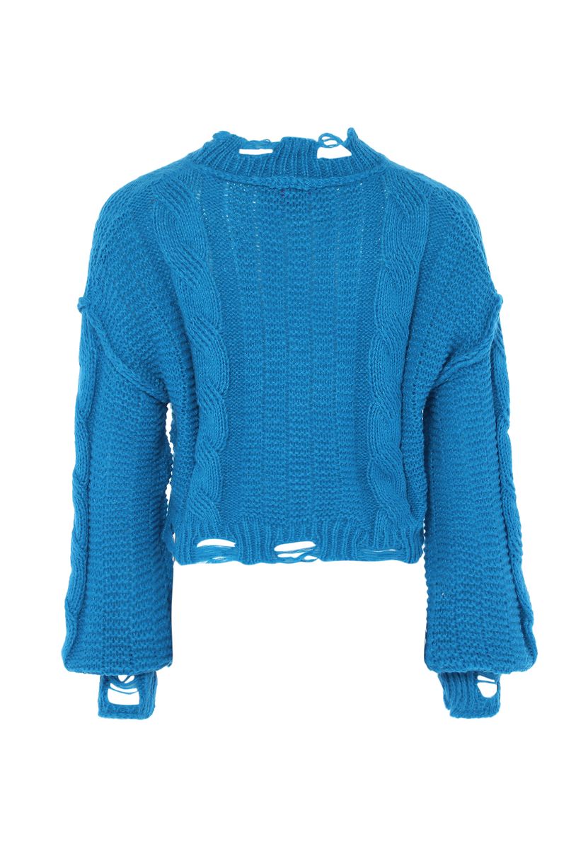 Zopfstrick-Cardigan mit Distressed-Details