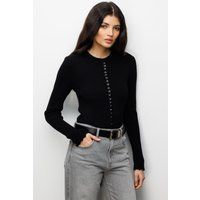 Schmale Rippstrickjacke mit Knopfleiste