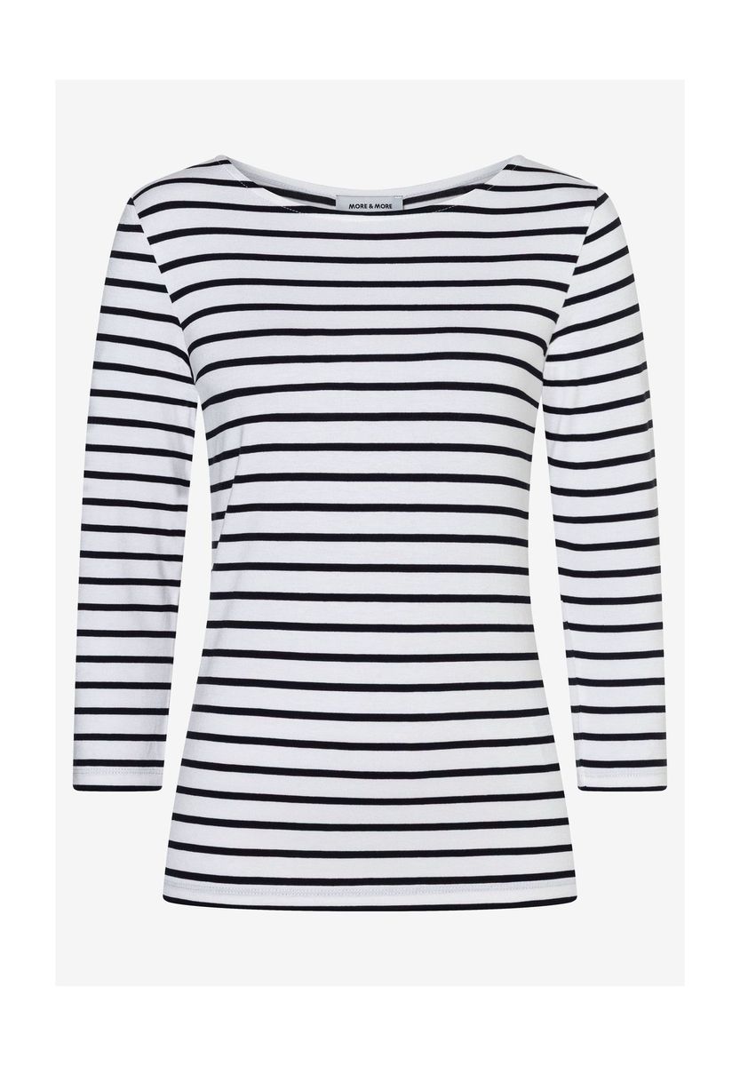 Gestreiftes Baumwoll-Bootshals Dreiviertelarm-Top