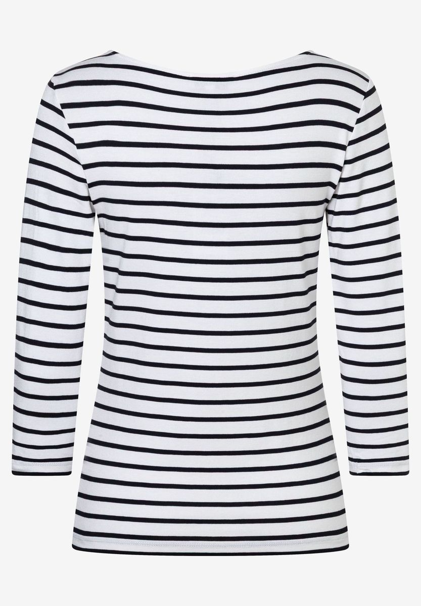 Gestreiftes Baumwoll-Bootshals Dreiviertelarm-Top