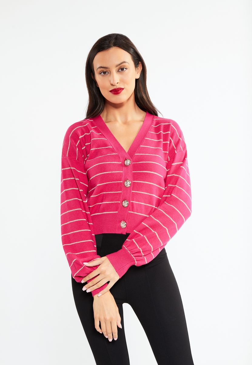 Gestreifter Schimmer-Strick-Cardigan