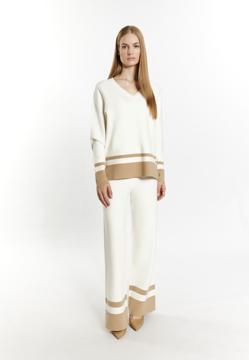 V-Ausschnitt Strickpullover mit Streifen