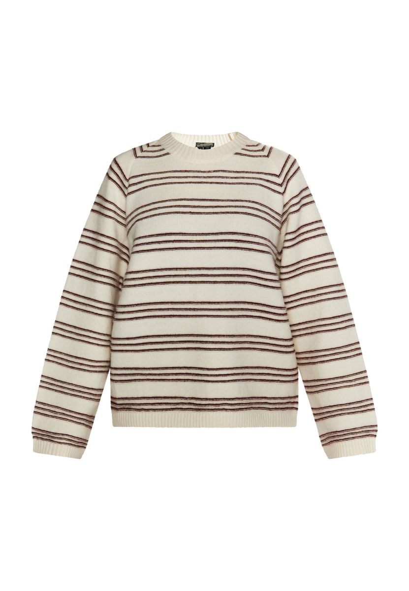 Gestreifter Rundhals-Strickpullover mit weiten Ärmeln
