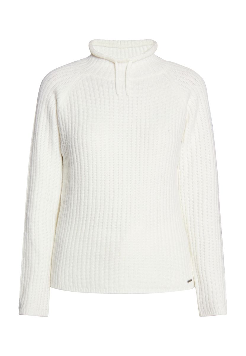 Gerippter Strickpullover mit Kordel-Stehkragen
