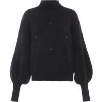 Verzierter Mock-Neck-Pullover mit Bischofsärmeln