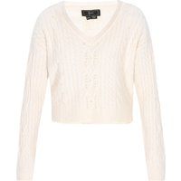 Kurzer Zopfstrickpullover mit Perlenverzierung