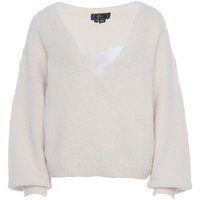 V-Ausschnitt Strickpullover mit Spitzeneinsatz