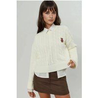 Zopfstrickpullover mit Bären-Stickerei