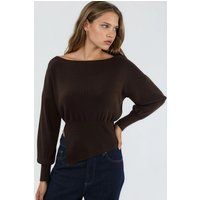 Eleganter Bootneck-Strickpullover mit Schlitzen