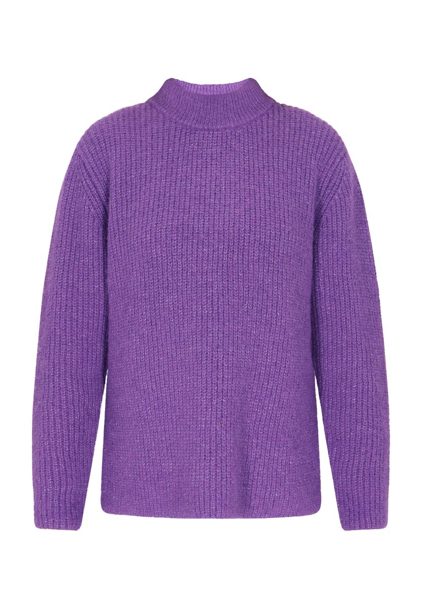 Rippstrick-Melangepullover mit Stehkragen