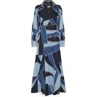 Denim-Trenchcoat in Patchwork-Optik mit Strass