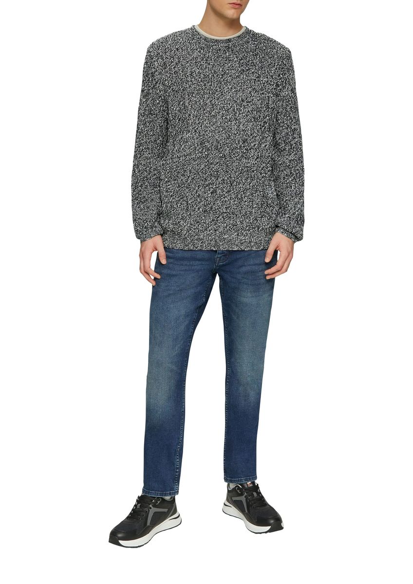 Strukturierter Melange-Strickpullover mit Rundhalsausschnitt
