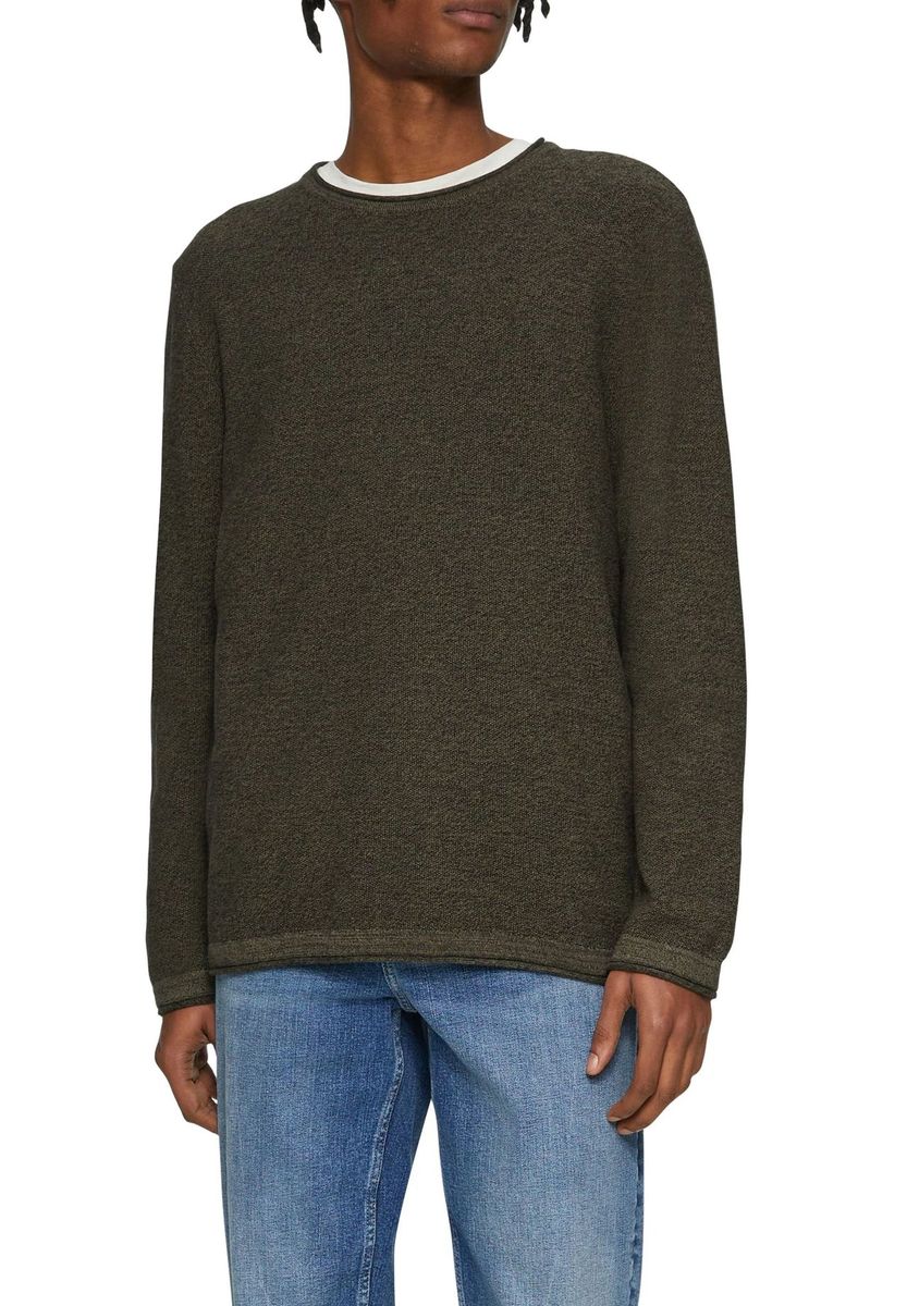 Klassischer Baumwoll-Strickpullover mit Rundhalsausschnitt