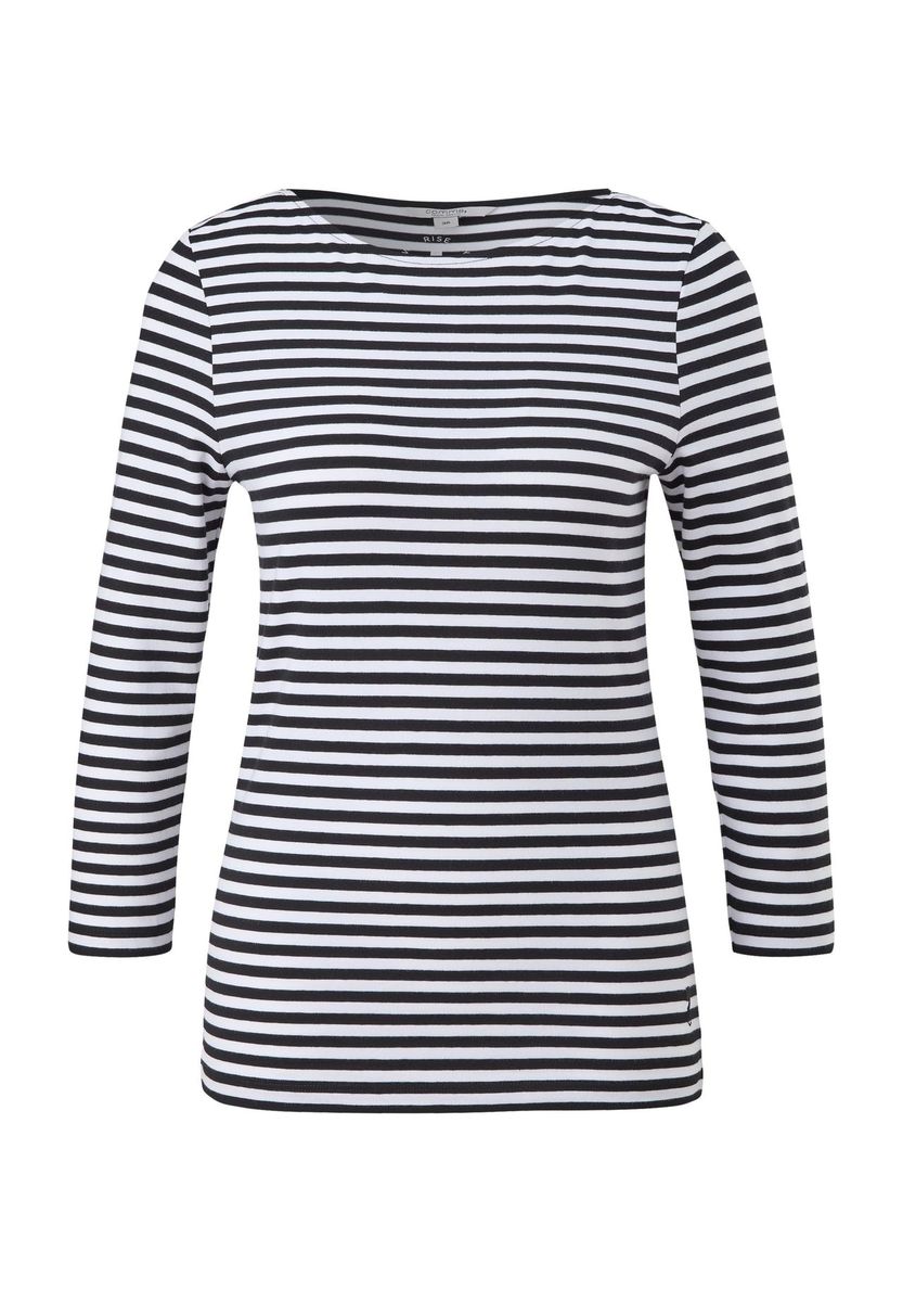 Gestreiftes U-Boot-Ausschnitt 3/4-Arm Shirt