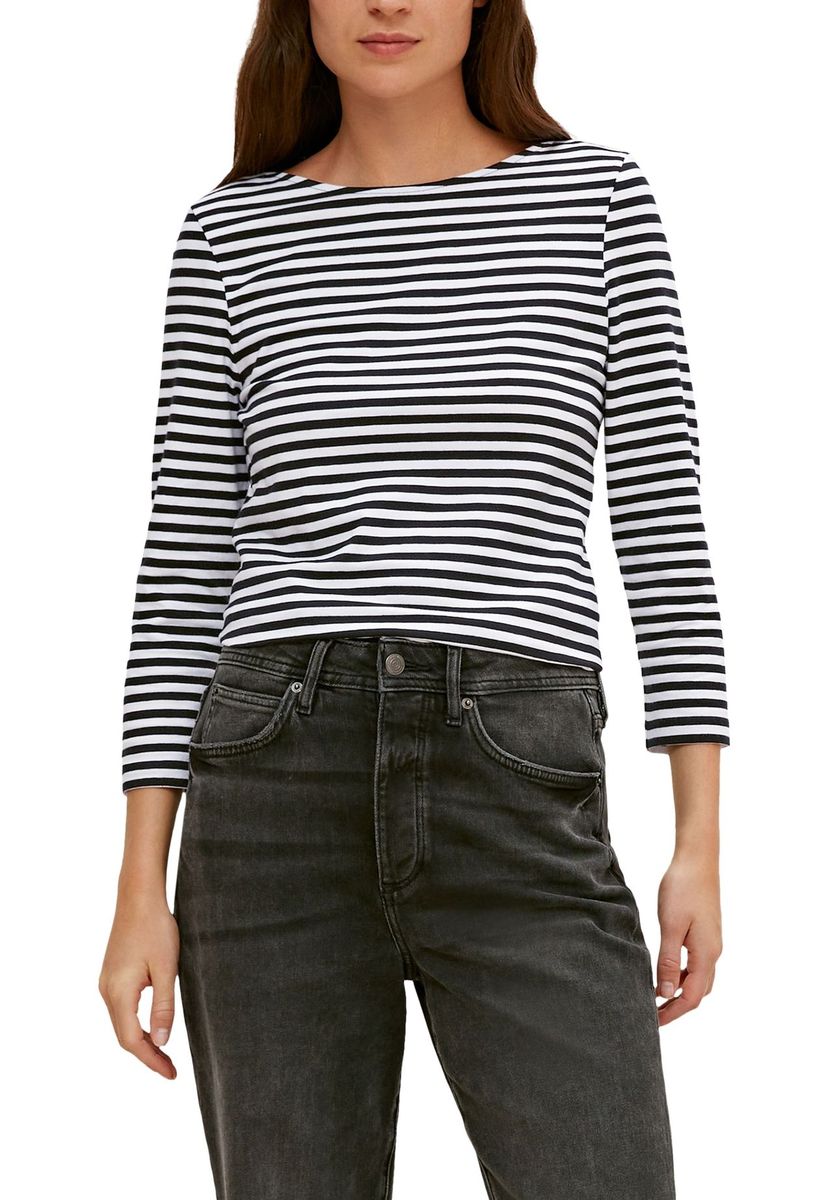 Gestreiftes U-Boot-Ausschnitt 3/4-Arm Shirt