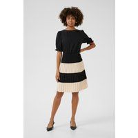 Gestreiftes Plissee-Kleid mit Puffärmeln