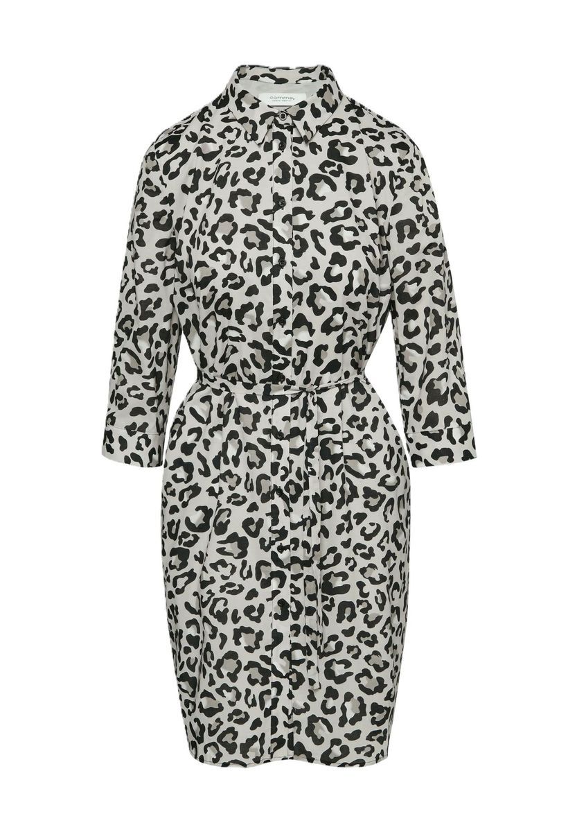 Hemdblusenkleid mit Leopardenmuster und Bindegürtel
