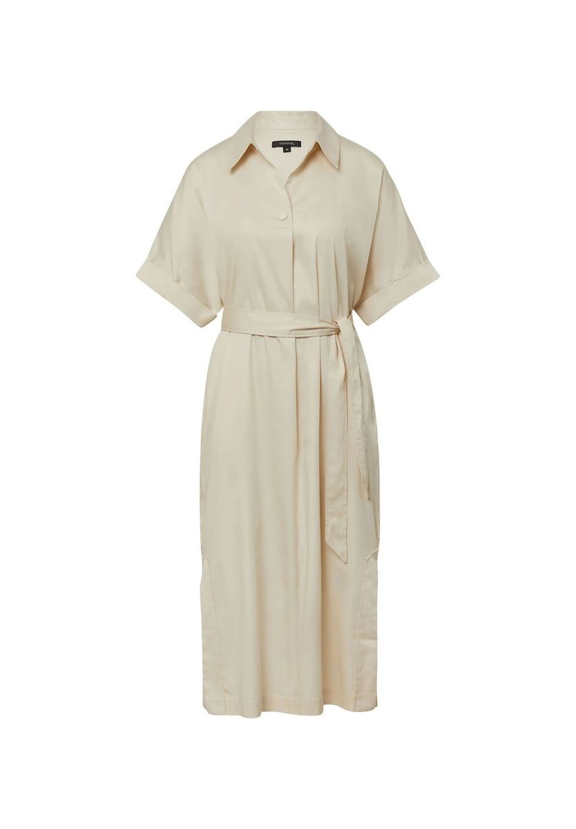 Beiges Midi-Hemdkleid mit Gürtel